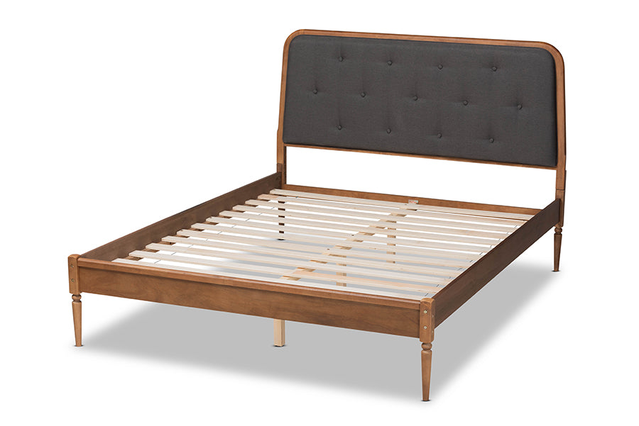 Baxton Studio Diantha Classic and Traditional Dark Grey Fabric Upholstered and Walnut Brown Finished Wood Full Size Platform Bed