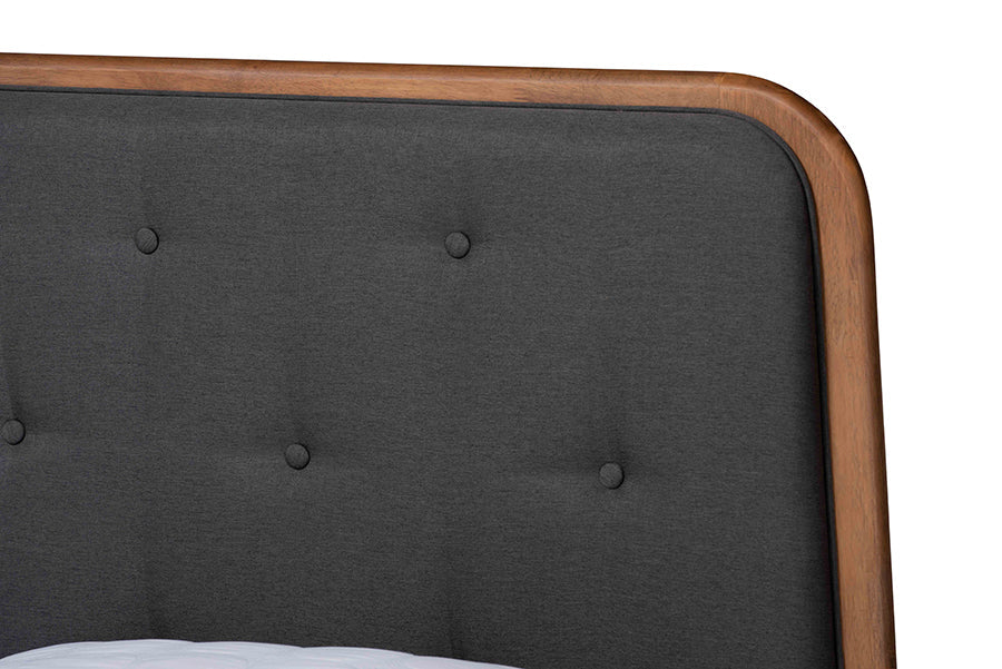 Baxton Studio Diantha Classic and Traditional Dark Grey Fabric Upholstered and Walnut Brown Finished Wood Full Size Platform Bed