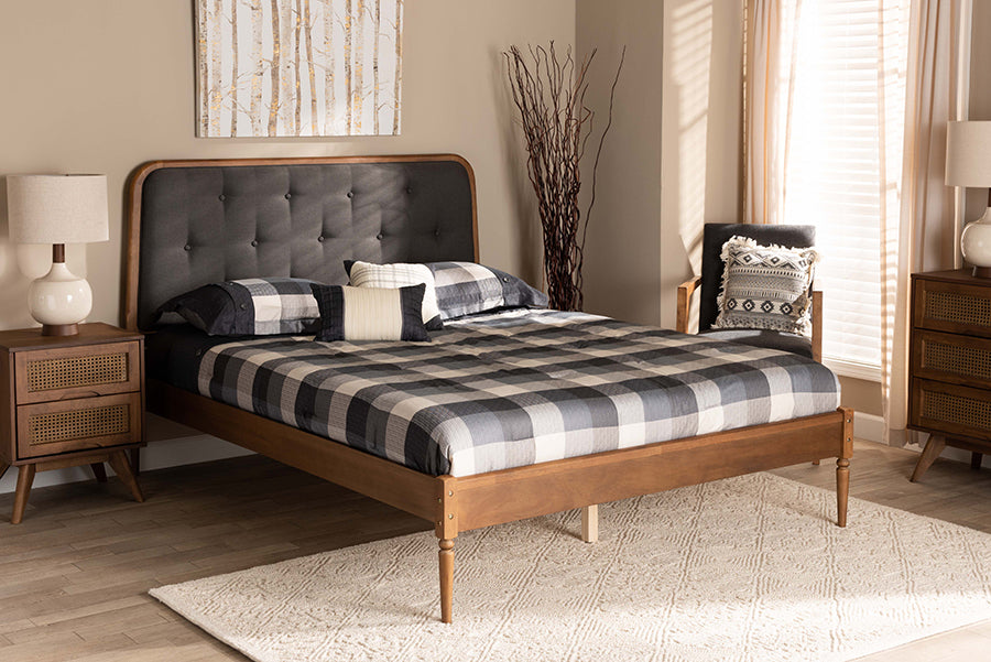 Baxton Studio Diantha Classic and Traditional Dark Grey Fabric Upholstered and Walnut Brown Finished Wood Full Size Platform Bed