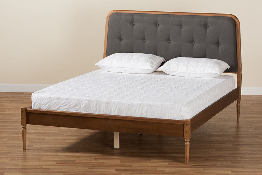 Baxton Studio Diantha Classic and Traditional Dark Grey Fabric Upholstered and Walnut Brown Finished Wood Full Size Platform Bed
