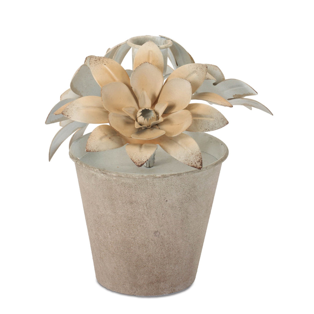 Sculpted Metal Flower Pot Taper Candle Holder (Set of 2)