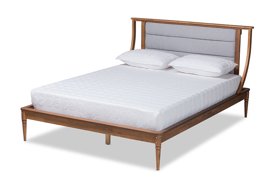 Baxton Studio Regis Modern and Contemporary Transitional Light Grey Fabric Upholstered and Walnut Brown Finished Wood Full Size Platform Bed