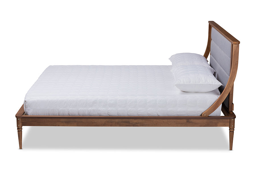 Baxton Studio Regis Modern and Contemporary Transitional Light Grey Fabric Upholstered and Walnut Brown Finished Wood Full Size Platform Bed