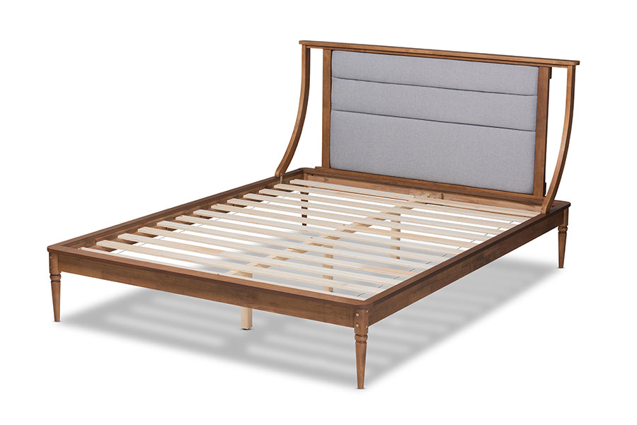 Baxton Studio Regis Modern and Contemporary Transitional Light Grey Fabric Upholstered and Walnut Brown Finished Wood King Size Platform Bed