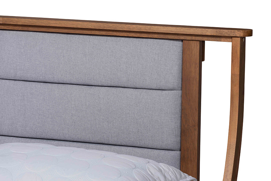 Baxton Studio Regis Modern and Contemporary Transitional Light Grey Fabric Upholstered and Walnut Brown Finished Wood King Size Platform Bed