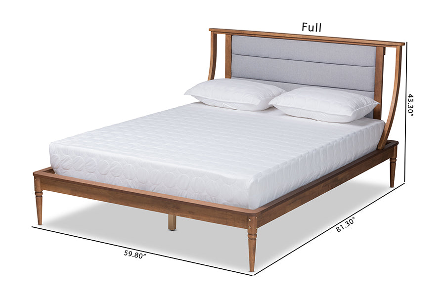 Baxton Studio Regis Modern and Contemporary Transitional Light Grey Fabric Upholstered and Walnut Brown Finished Wood King Size Platform Bed