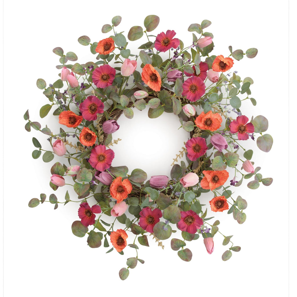 Poppy & Tulip Floral Wreath 22"D
