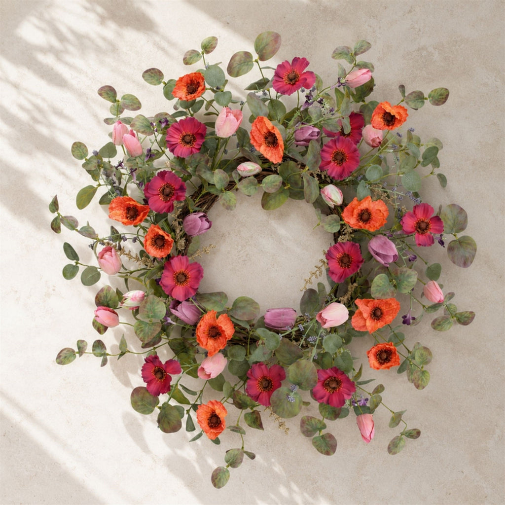 Poppy & Tulip Floral Wreath 22"D
