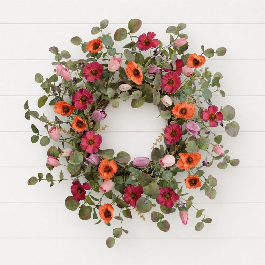 Poppy & Tulip Floral Wreath 22"D