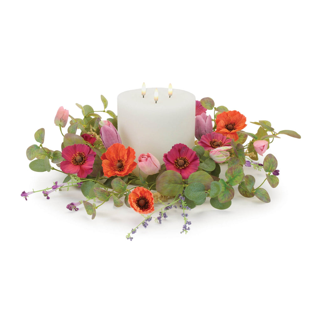 Poppy and Tulip Floral Candle Ring 18"D