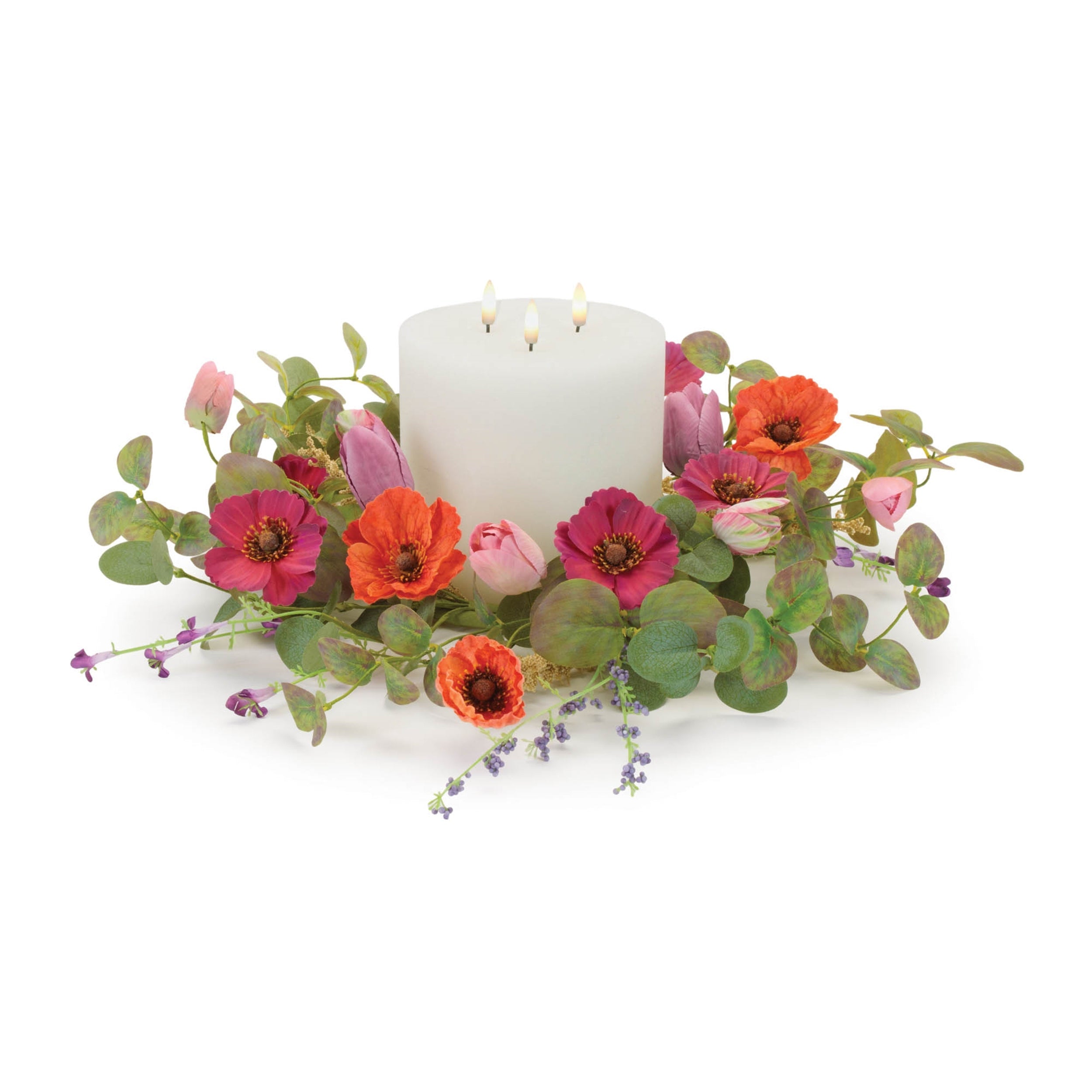 Poppy and Tulip Floral Candle Ring 18"D