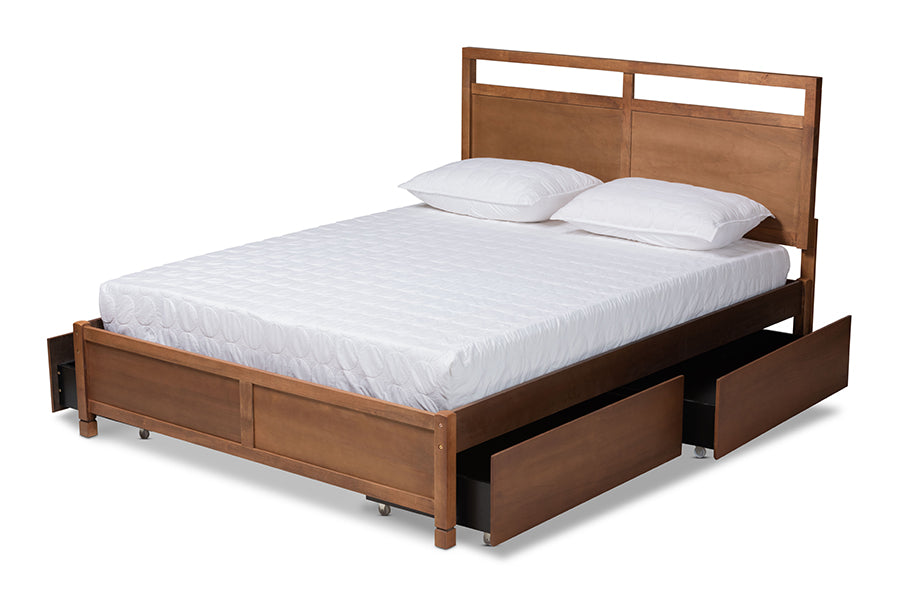 Baxton Studio Saffron Modern and Contemporary Walnut Brown Finished Wood King Size 4-Drawer Platform Storage Bed