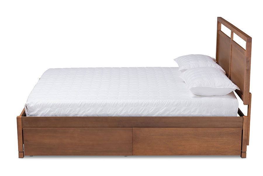 Baxton Studio Saffron Modern and Contemporary Walnut Brown Finished Wood Full Size 4-Drawer Platform Storage Bed