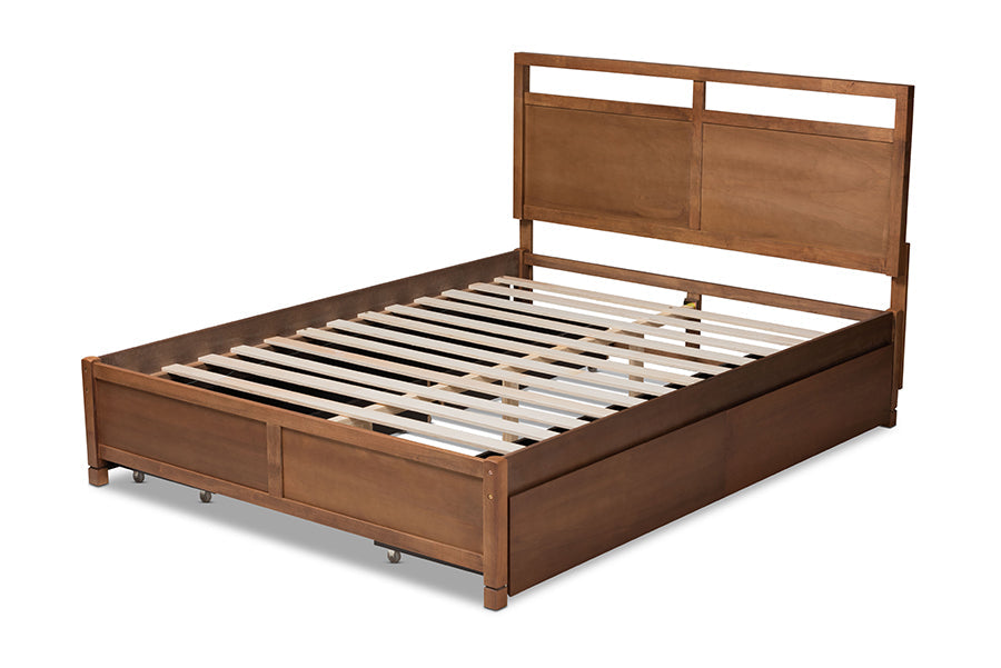 Baxton Studio Saffron Modern and Contemporary Walnut Brown Finished Wood Full Size 4-Drawer Platform Storage Bed