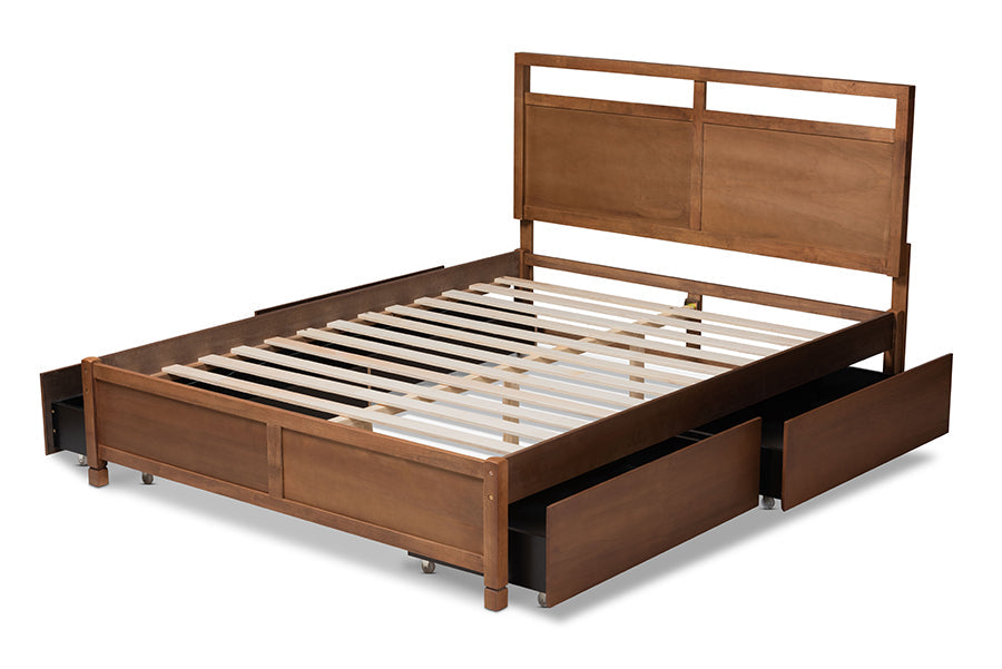 Baxton Studio Saffron Modern and Contemporary Walnut Brown Finished Wood Full Size 4-Drawer Platform Storage Bed