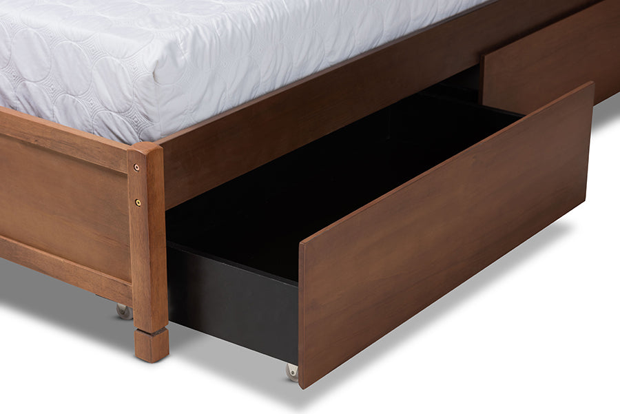 Baxton Studio Saffron Modern and Contemporary Walnut Brown Finished Wood Full Size 4-Drawer Platform Storage Bed