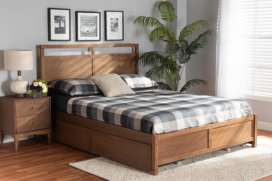 Baxton Studio Saffron Modern and Contemporary Walnut Brown Finished Wood Full Size 4-Drawer Platform Storage Bed