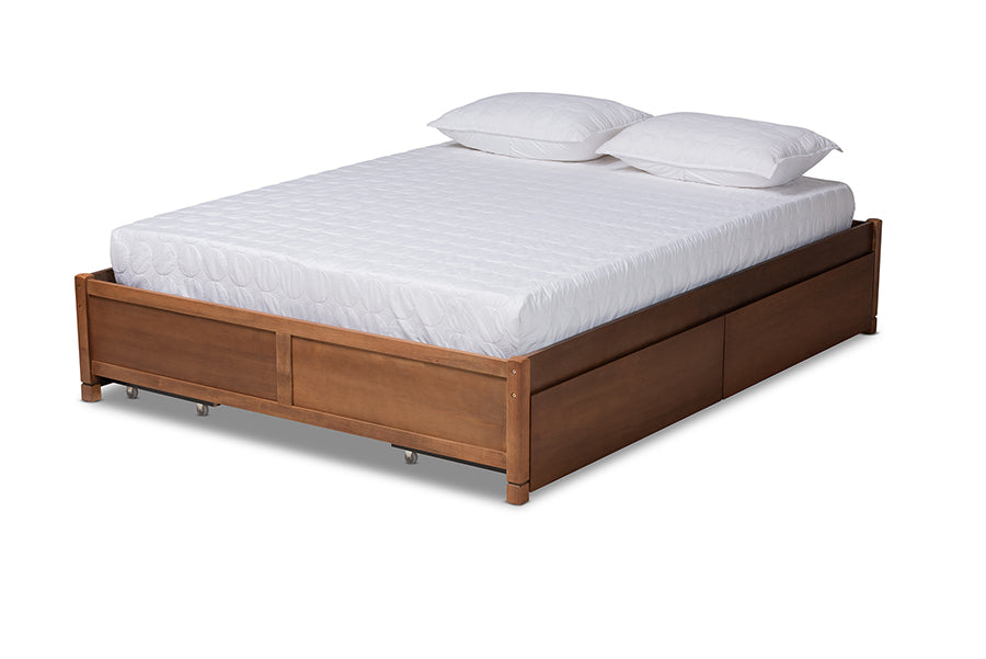 Baxton Studio Yara Modern and Contemporary Walnut Brown Finished Wood King Size 4-Drawer Platform Storage Bed Frame