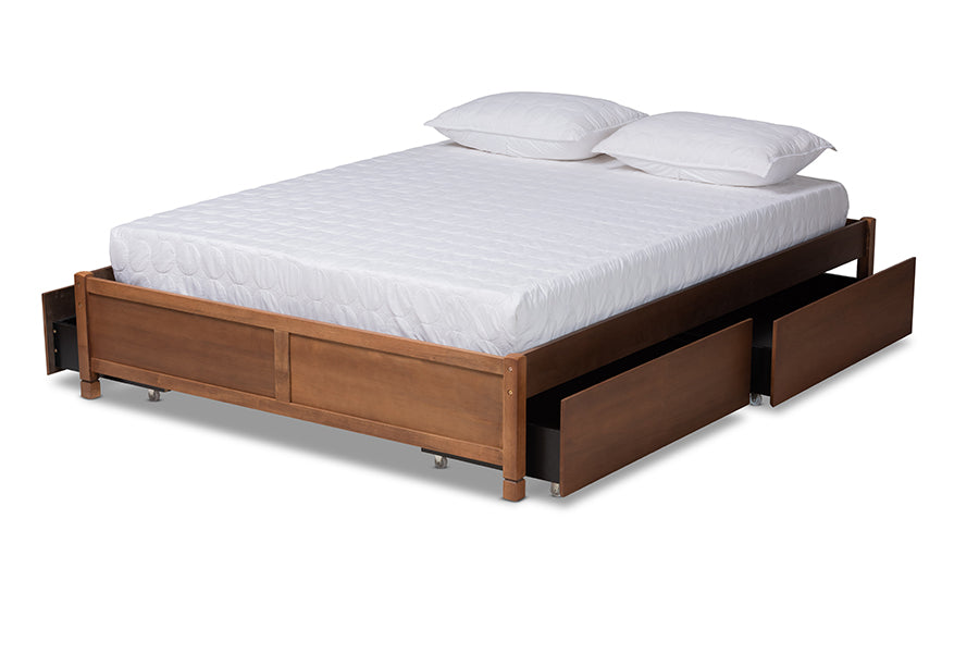 Baxton Studio Yara Modern and Contemporary Walnut Brown Finished Wood King Size 4-Drawer Platform Storage Bed Frame