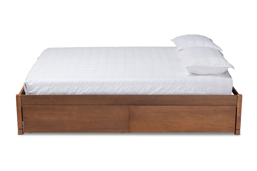 Baxton Studio Yara Modern and Contemporary Walnut Brown Finished Wood King Size 4-Drawer Platform Storage Bed Frame