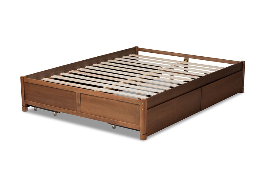 Baxton Studio Yara Modern and Contemporary Walnut Brown Finished Wood Full Size 4-Drawer Platform Storage Bed Frame