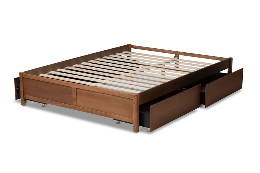 Baxton Studio Yara Modern and Contemporary Walnut Brown Finished Wood King Size 4-Drawer Platform Storage Bed Frame