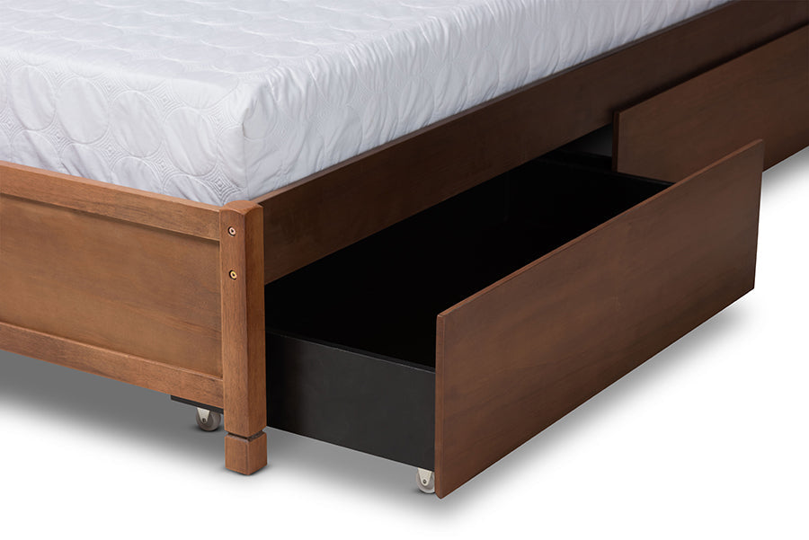 Baxton Studio Yara Modern and Contemporary Walnut Brown Finished Wood Queen Size 4-Drawer Platform Storage Bed Frame