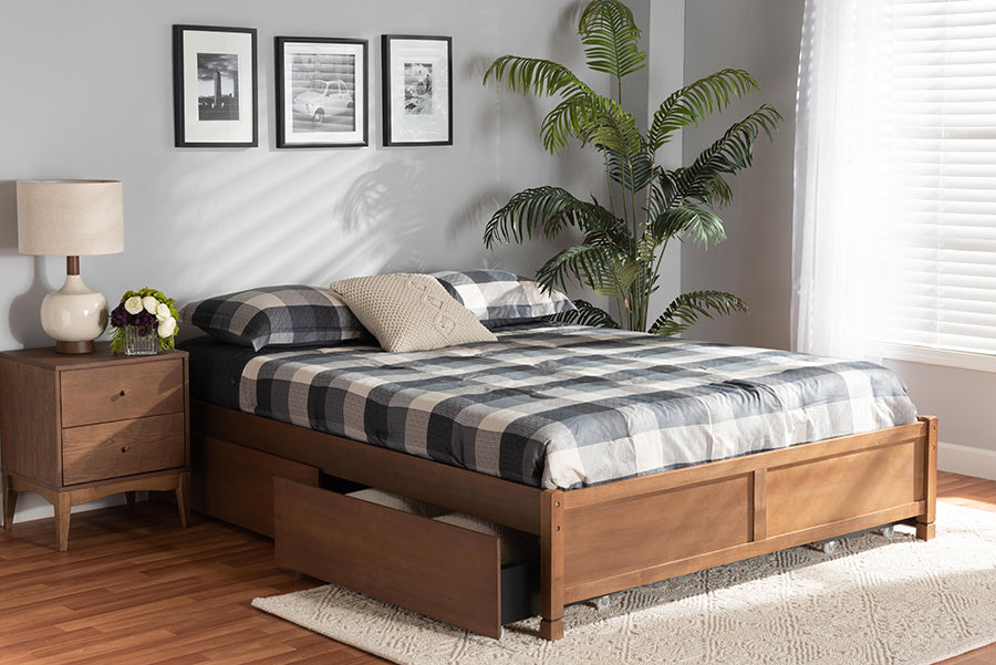 Baxton Studio Yara Modern and Contemporary Walnut Brown Finished Wood Queen Size 4-Drawer Platform Storage Bed Frame