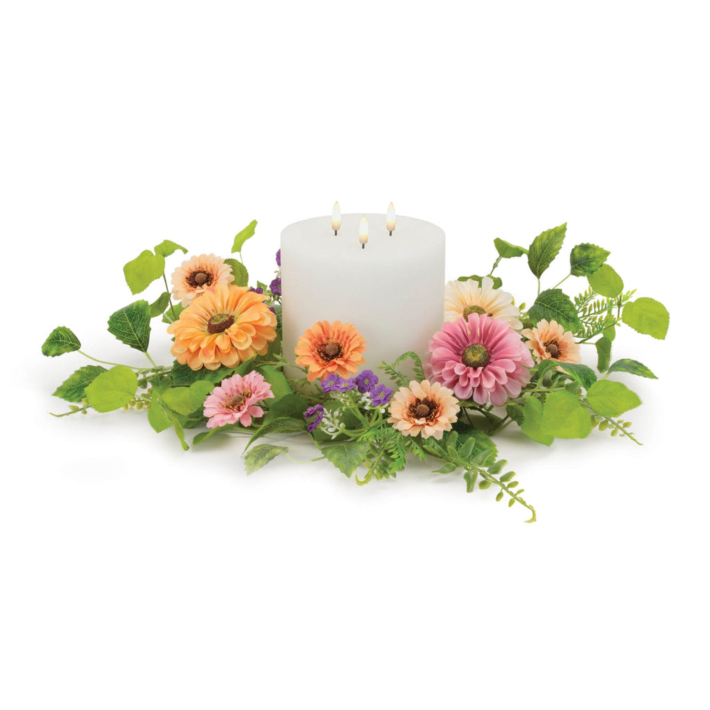 Mixed Zinnia Floral Candle Ring 18"D
