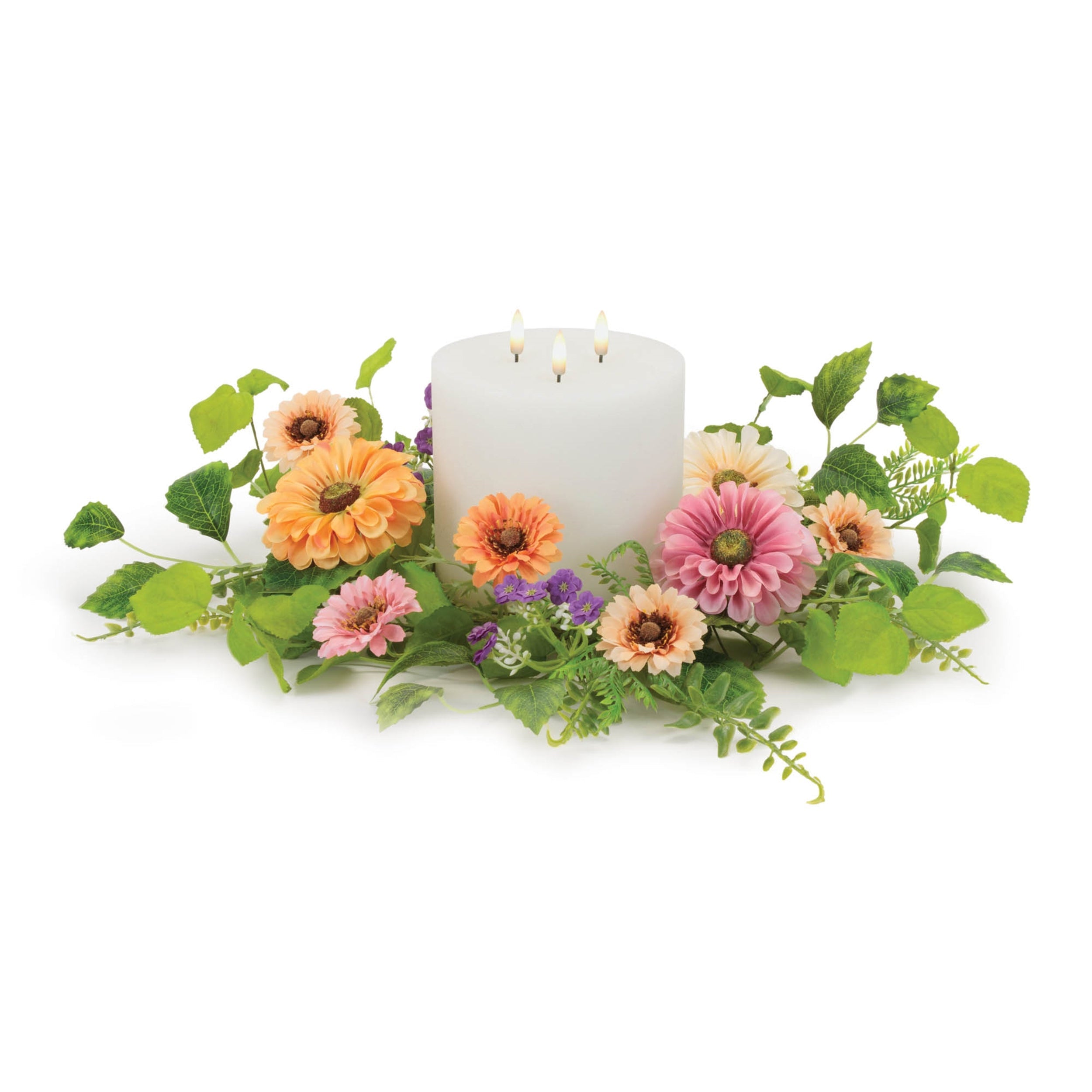 Mixed Zinnia Floral Candle Ring 18"D