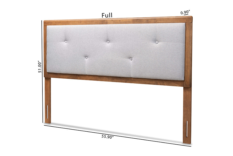 Baxton Studio Abner Modern and Contemporary Transitional Light Grey Fabric Upholstered and Walnut Brown Finished Wood Full Size Headboard
