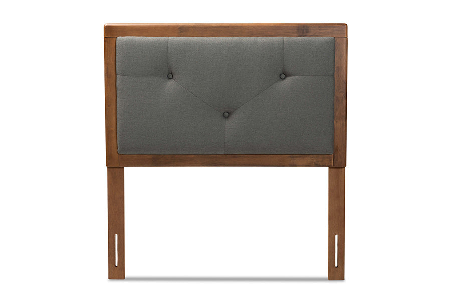 Baxton Studio Abner Modern and Contemporary Transitional Dark Grey Fabric Upholstered and Walnut Brown Finished Wood Twin Size Headboard