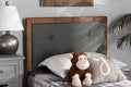 Baxton Studio Abner Modern and Contemporary Transitional Dark Grey Fabric Upholstered and Walnut Brown Finished Wood Twin Size Headboard