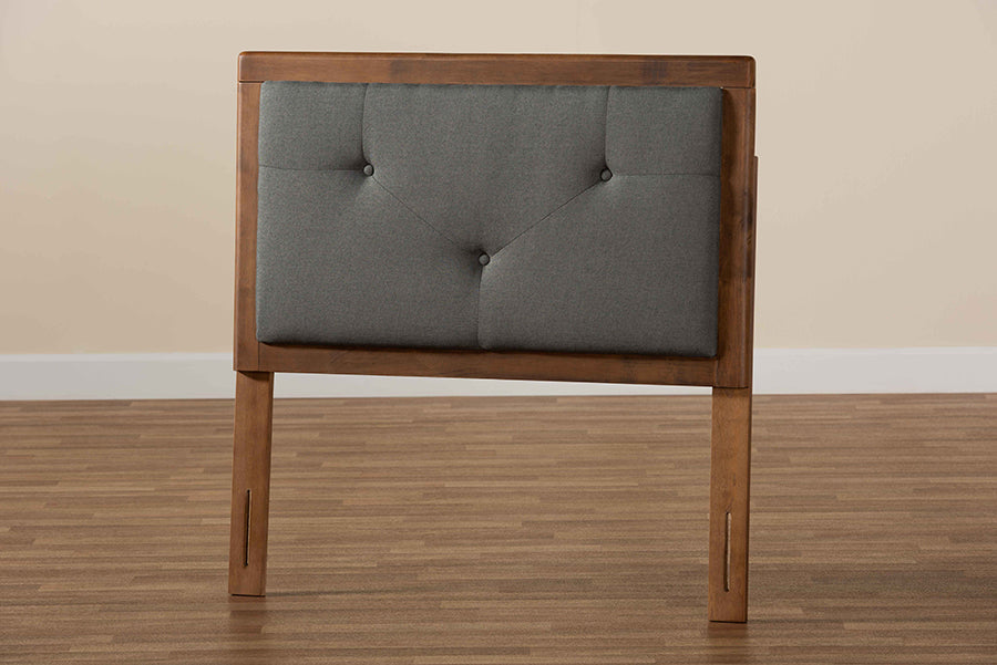 Baxton Studio Abner Modern and Contemporary Transitional Dark Grey Fabric Upholstered and Walnut Brown Finished Wood Twin Size Headboard