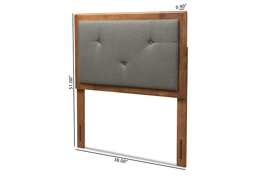 Baxton Studio Abner Modern and Contemporary Transitional Dark Grey Fabric Upholstered and Walnut Brown Finished Wood Twin Size Headboard