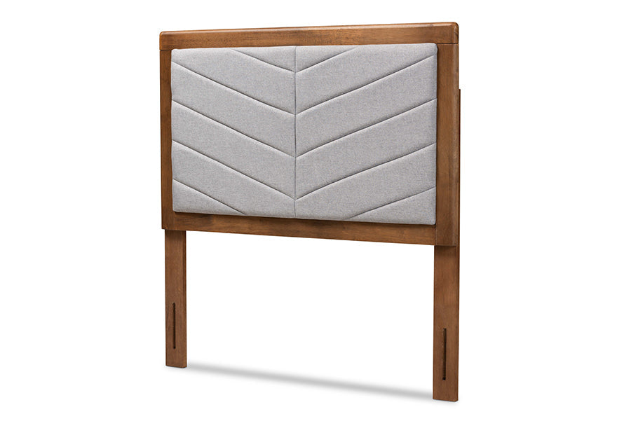 Baxton Studio Iden Modern and Contemporary Light Grey Fabric Upholstered and Walnut Brown Finished Wood Twin Size Headboard