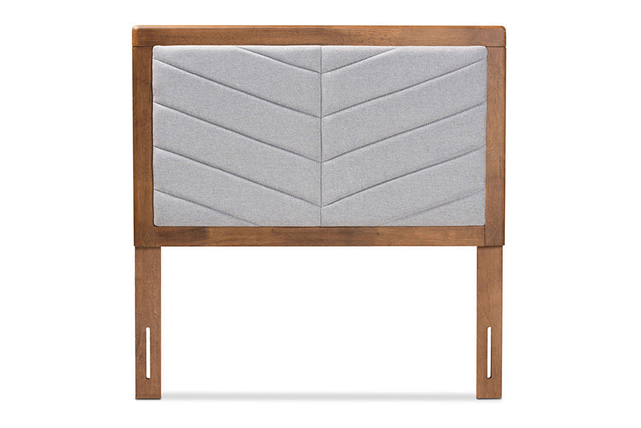 Baxton Studio Iden Modern and Contemporary Light Grey Fabric Upholstered and Walnut Brown Finished Wood Twin Size Headboard