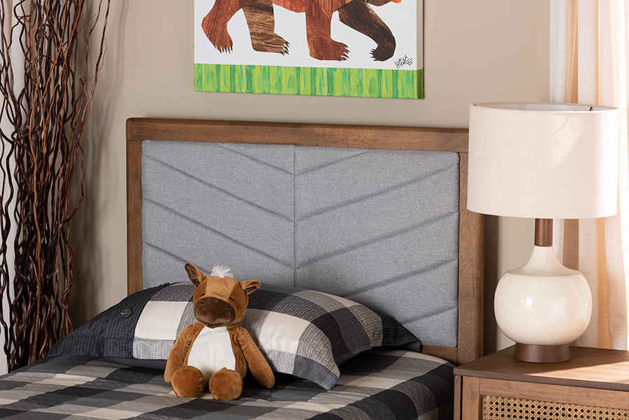 Baxton Studio Iden Modern and Contemporary Light Grey Fabric Upholstered and Walnut Brown Finished Wood Twin Size Headboard