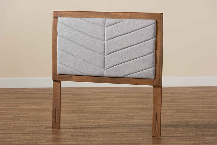 Baxton Studio Iden Modern and Contemporary Light Grey Fabric Upholstered and Walnut Brown Finished Wood Twin Size Headboard