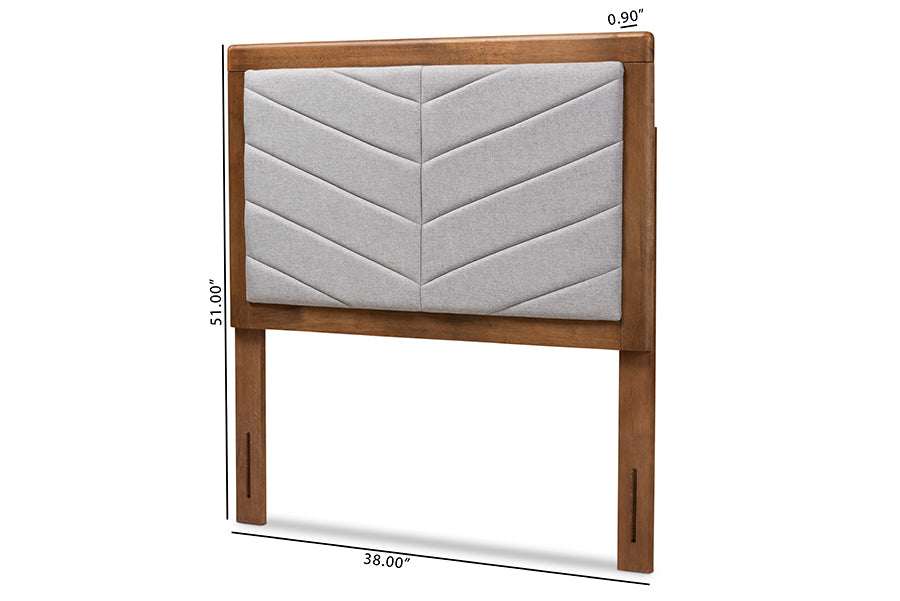 Baxton Studio Iden Modern and Contemporary Light Grey Fabric Upholstered and Walnut Brown Finished Wood Twin Size Headboard