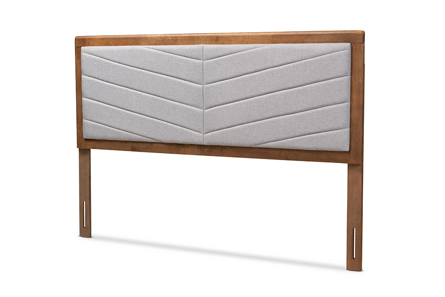 Baxton Studio Iden Modern and Contemporary Light Grey Fabric Upholstered and Walnut Brown Finished Wood Full Size Headboard