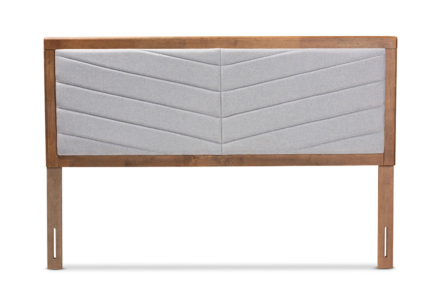 Baxton Studio Iden Modern and Contemporary Light Grey Fabric Upholstered and Walnut Brown Finished Wood Full Size Headboard