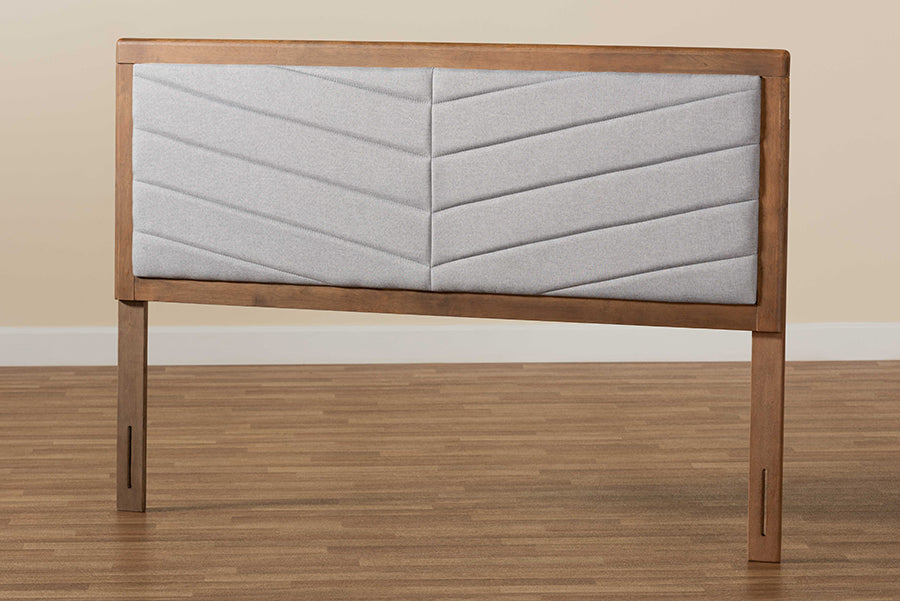 Baxton Studio Iden Modern and Contemporary Light Grey Fabric Upholstered and Walnut Brown Finished Wood Full Size Headboard