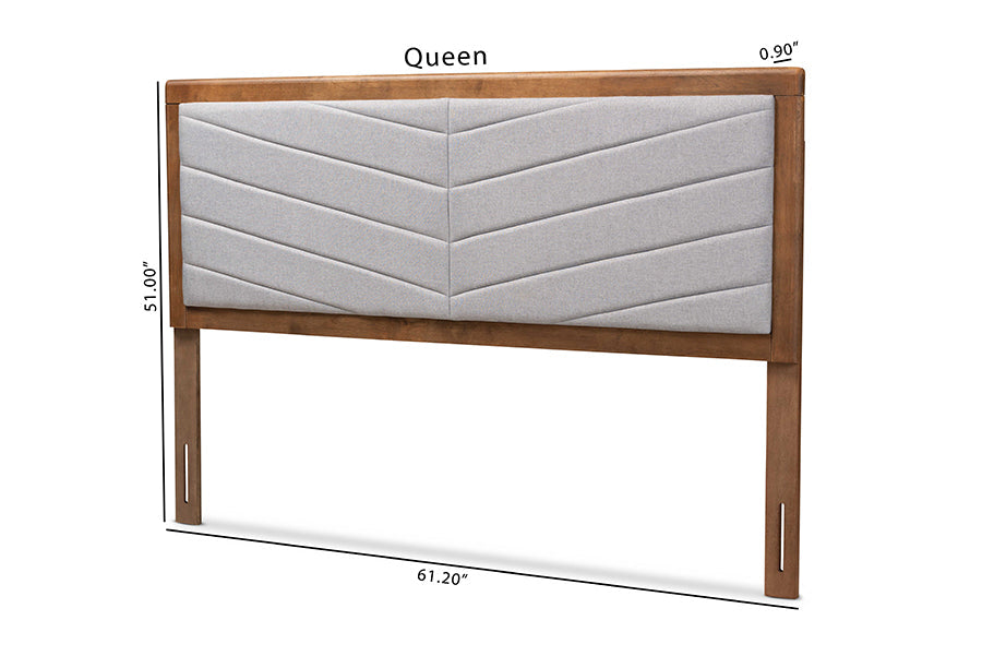 Baxton Studio Iden Modern and Contemporary Light Grey Fabric Upholstered and Walnut Brown Finished Wood Full Size Headboard