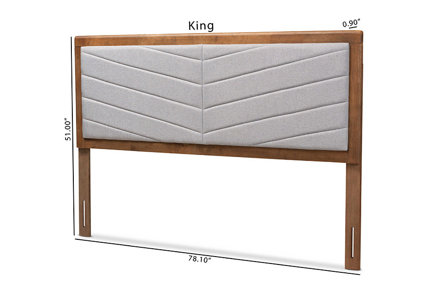Baxton Studio Iden Modern and Contemporary Light Grey Fabric Upholstered and Walnut Brown Finished Wood Full Size Headboard
