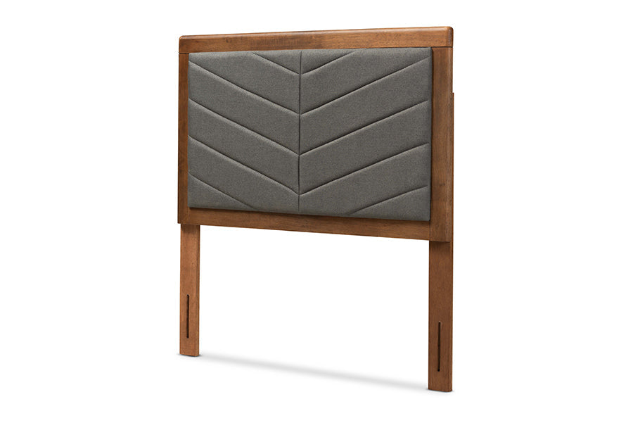 Baxton Studio Iden Modern and Contemporary Dark Grey Fabric Upholstered and Walnut Brown Finished Wood Twin Size Headboard
