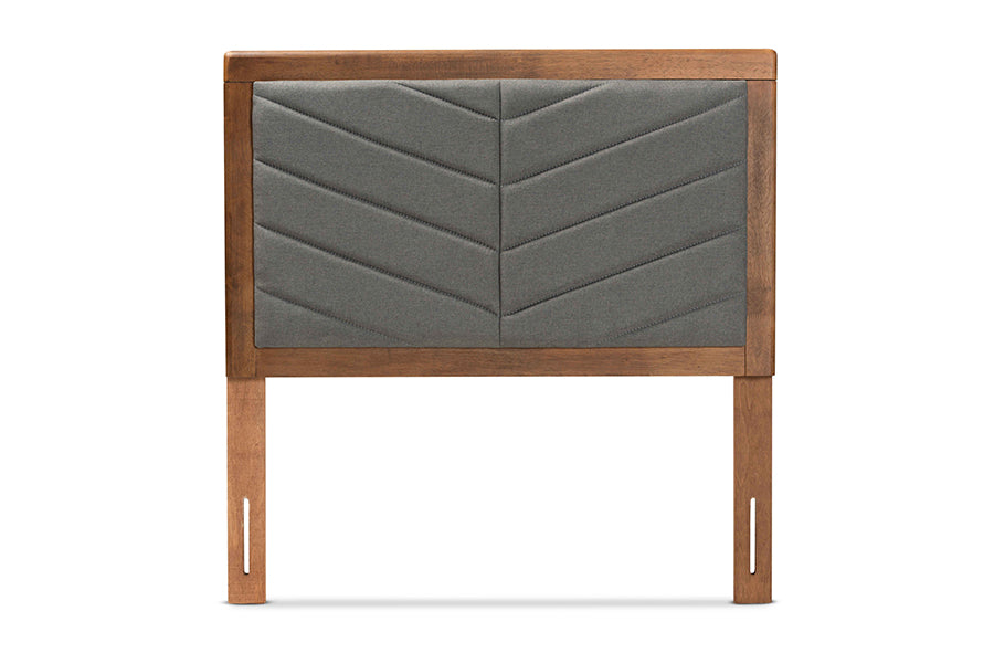 Baxton Studio Iden Modern and Contemporary Dark Grey Fabric Upholstered and Walnut Brown Finished Wood Twin Size Headboard