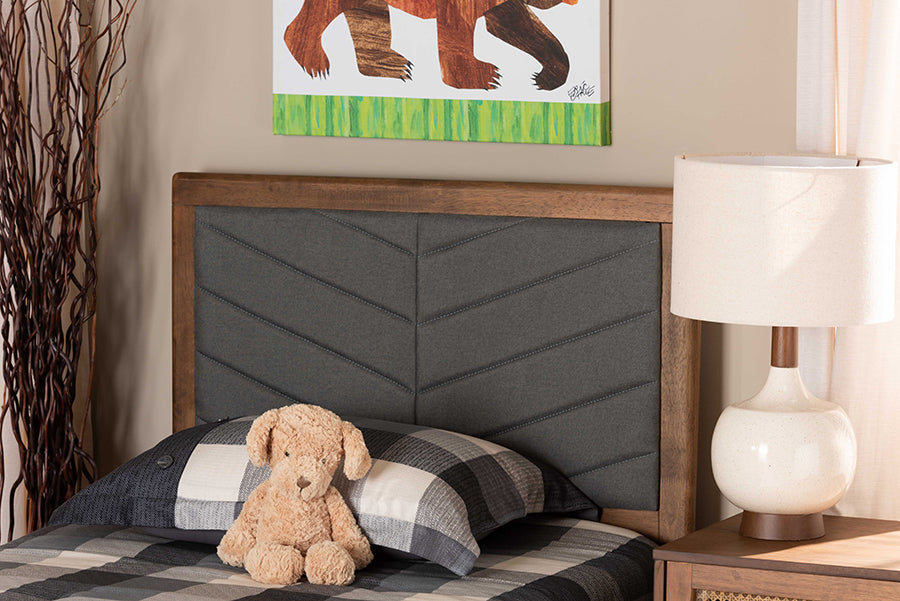 Baxton Studio Iden Modern and Contemporary Dark Grey Fabric Upholstered and Walnut Brown Finished Wood Twin Size Headboard
