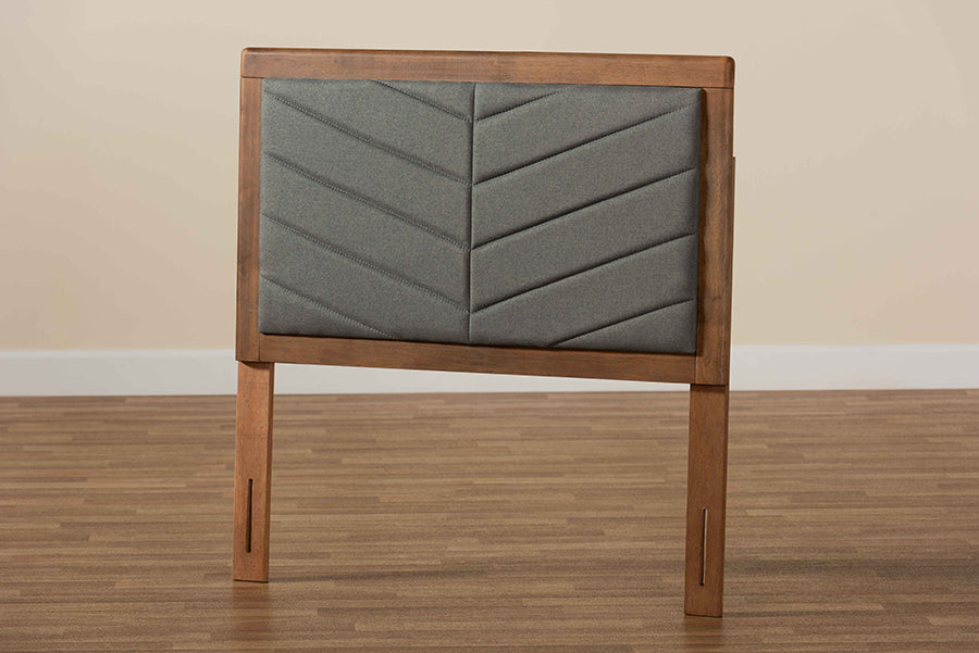 Baxton Studio Iden Modern and Contemporary Dark Grey Fabric Upholstered and Walnut Brown Finished Wood Twin Size Headboard