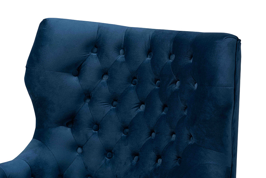 Baxton Studio Nelson Modern Luxe and Glam Navy Blue Velvet Fabric Upholstered and Gold Finished Metal Armchair